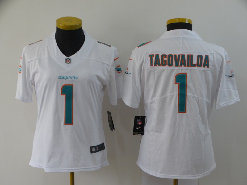 Women's Miami Dolphins #1 Tua Tagovailoa White Vapor Untouchable Stitched Jersey(Run Small)
